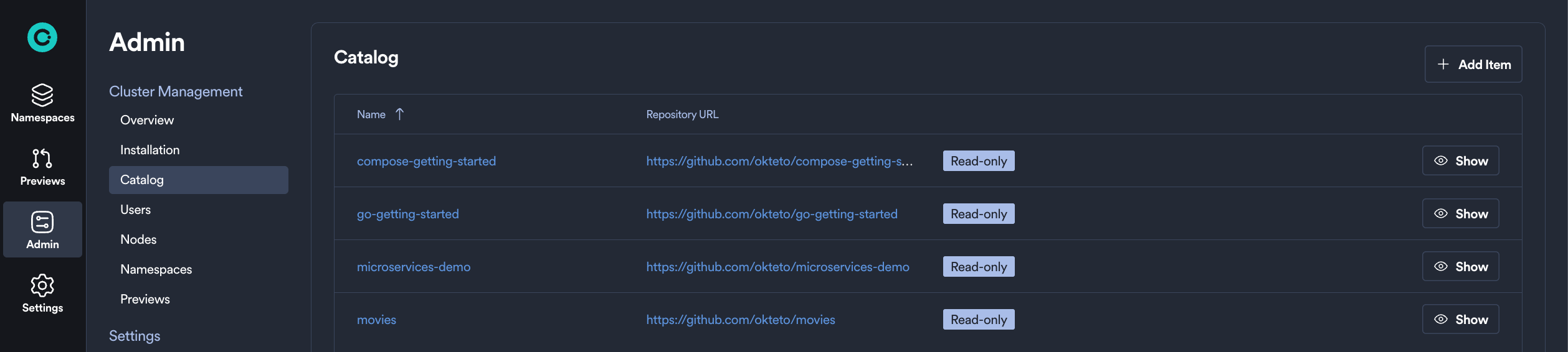 Catalog table view
